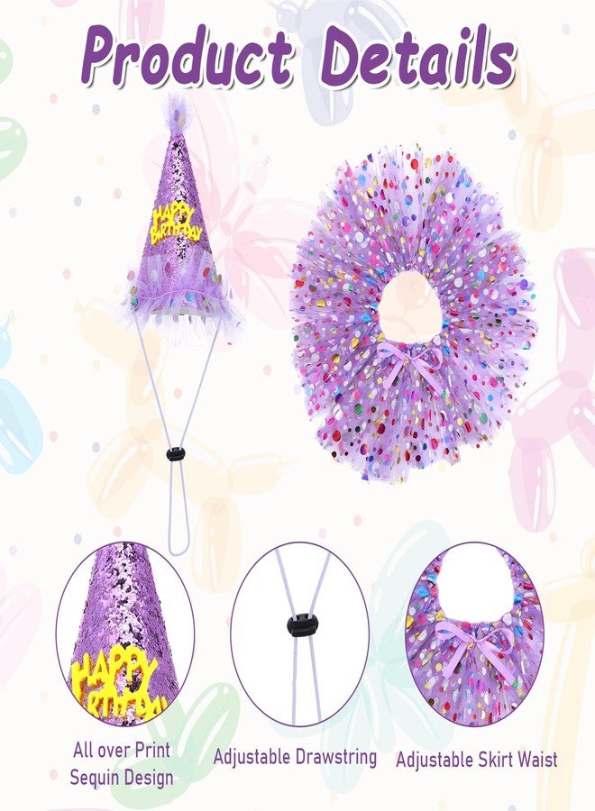 Hpmjz Dog Birthday Bandana with Hat and Dress Girl Set Puppy Birthday Party Supplies Cute Tutu Skirt Outfit for Small Medium Large Dogs Decorations(Purple) - Image 3
